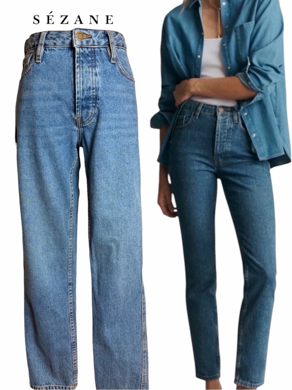 Sezane Brut Sexy Jeans 25 High Rise Straight Leg Blue Denim